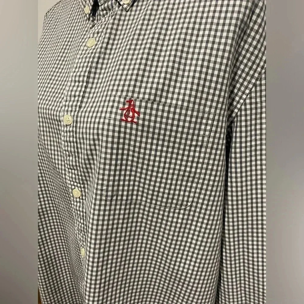 Original Penguin Men’s Casual Button Down Shirt Plaid Heritage Slim Fit Size XL